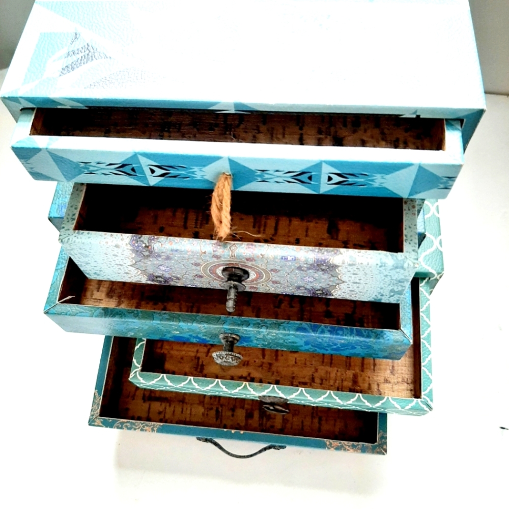 Blue Patterned Jewelry Organizer Box Stack - Multi-Drawer - Picture 5 of 5